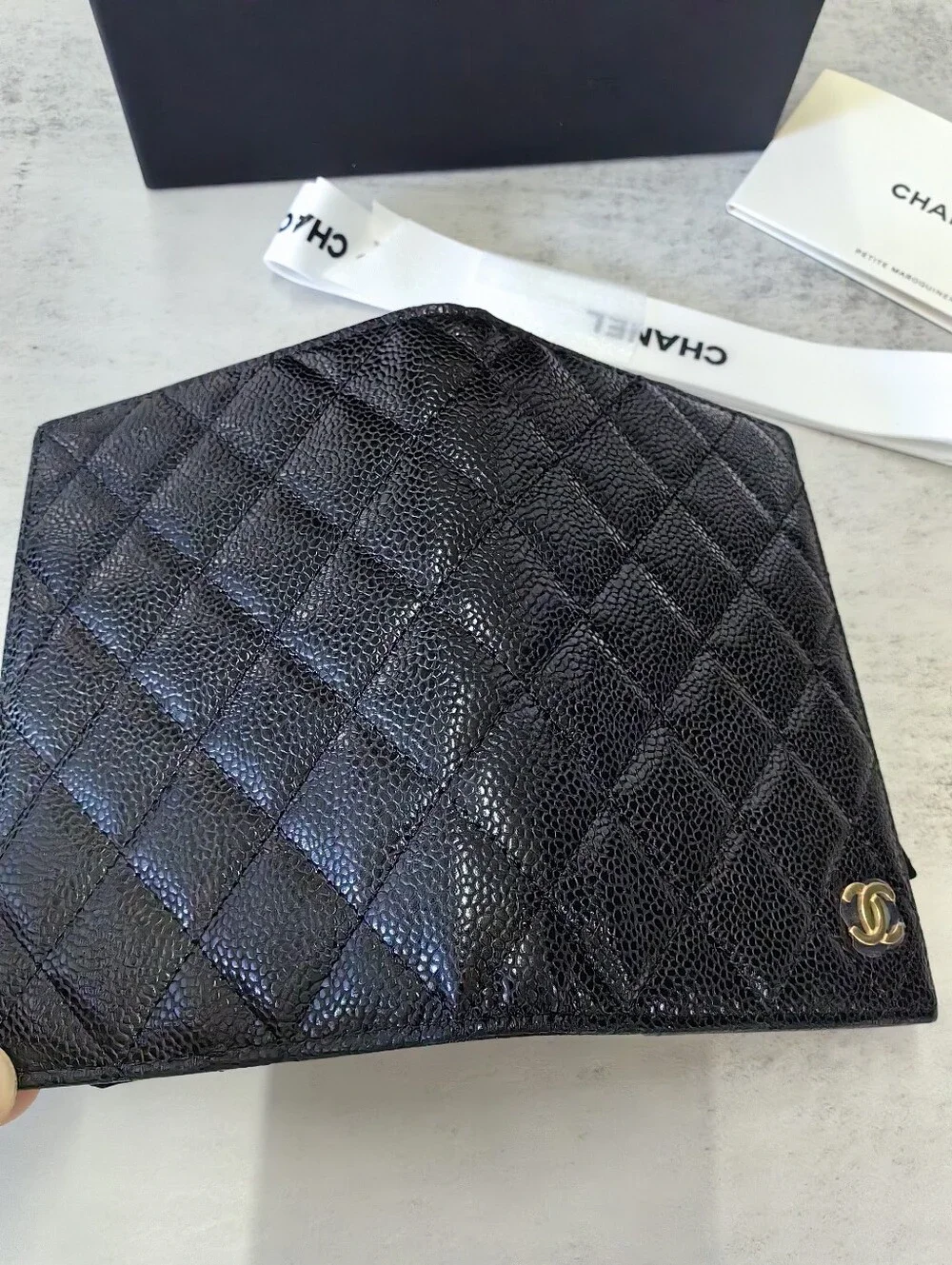 Chanel Caviar Quilted Passport Cover Wallet Black